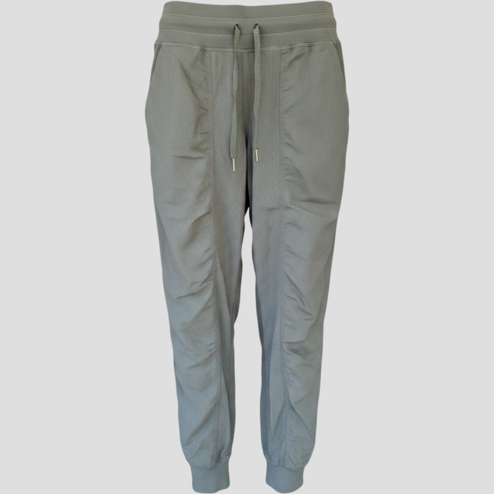 Lululemon Beyond the Studio Jogger Sage Green Pinstripe Ruched Pants Womens SZ 6